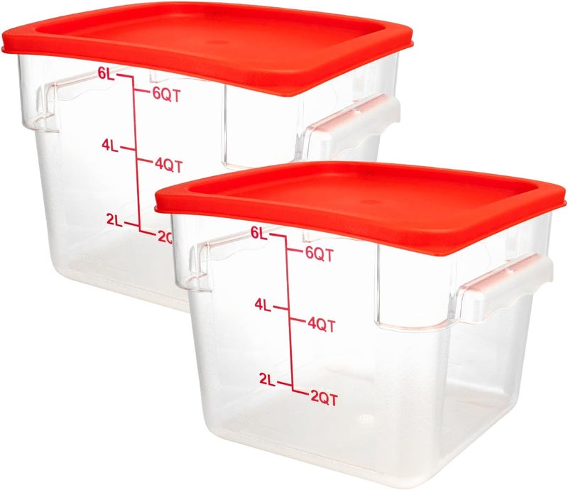 WELKOR 2 Pack Square Food Storage Container With Lid,2-12 Quart Commercial Storage Box With Scale & Handle,Cake Making,Dough Marinating Meat,Kitchen Supplies (6 Quart) - Image 1